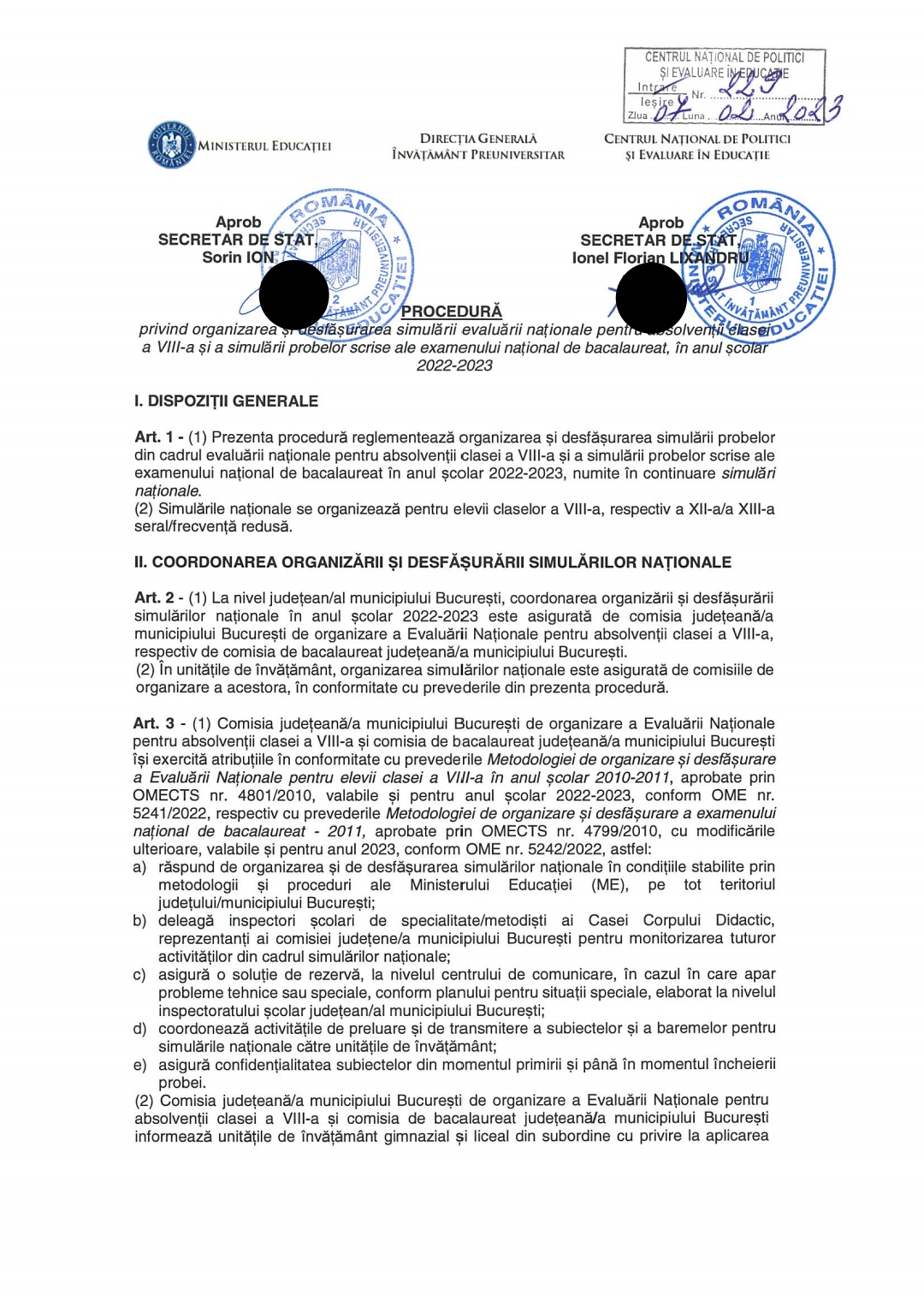 Procedura ME CNPEE nr229 SIMULARI ENVIII BAC 2022 2023PDF 230317 140610 1