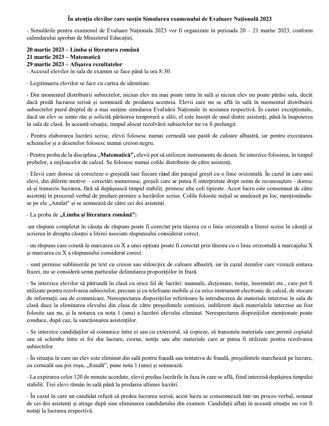 În atenția elevilor care susțin Simularea examenul 230317 141323